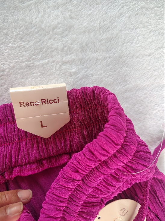 Rene Ricci Crinkle Drawstring Pants in Fuchsia Pink - Picture 9 of 11